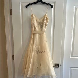 Elegant Cream Embroidered Tea-Length Dress